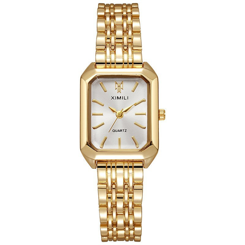 Reloj de dama cuadrado con correa de acero inoxidable vista frontal