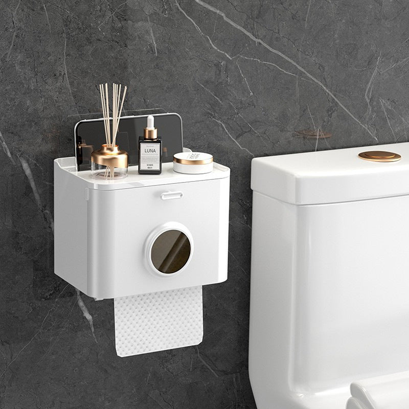 Caja de papel higiénico para baño: soporte para toallas de papel, organizador sin perforación, ideal para pañuelos y toallas de cara