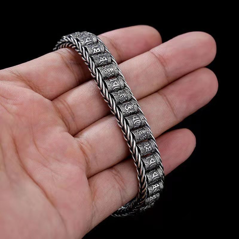 Pulsera de mano con tambor de oración: Diseño vintage de seis caracteres, joyería unisex, venta directa de fábrica