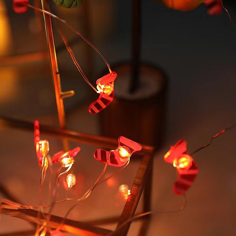 Copper Christmas Light Garlands: LED Bell and Snowflake Decorations