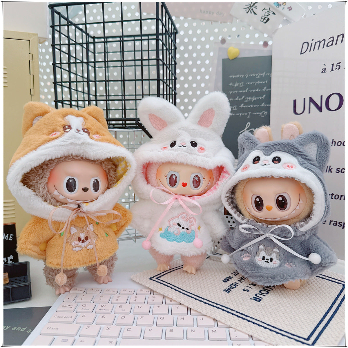 Adorable outfit con gorro de animales para Labubu (Muñeca no incluida)