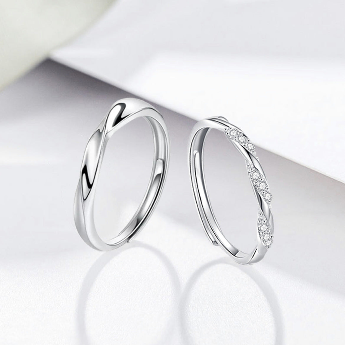 Argollas de Matrimonio para Pareja en Plata S925 – Diseño Abierto y Ajustable