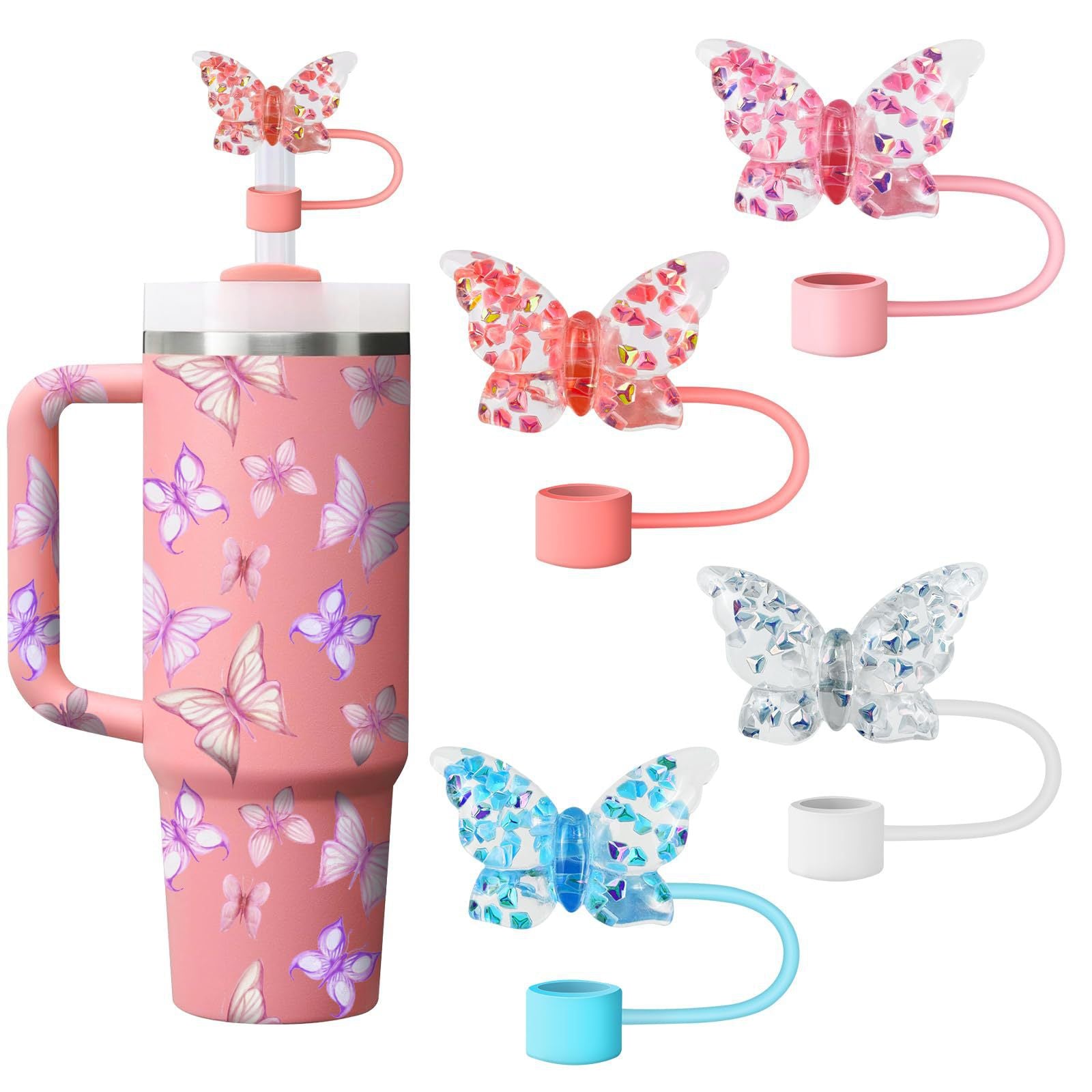Tapa para Pajita de Vaso Stanley – Diseños de Flor con Cristales, Mariposa y Más