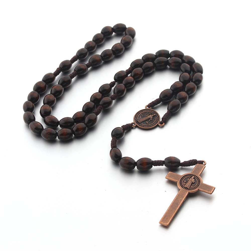 Rosario tradicional de Madera con Cruz – Colores Café Claro, Oscuro y Negro