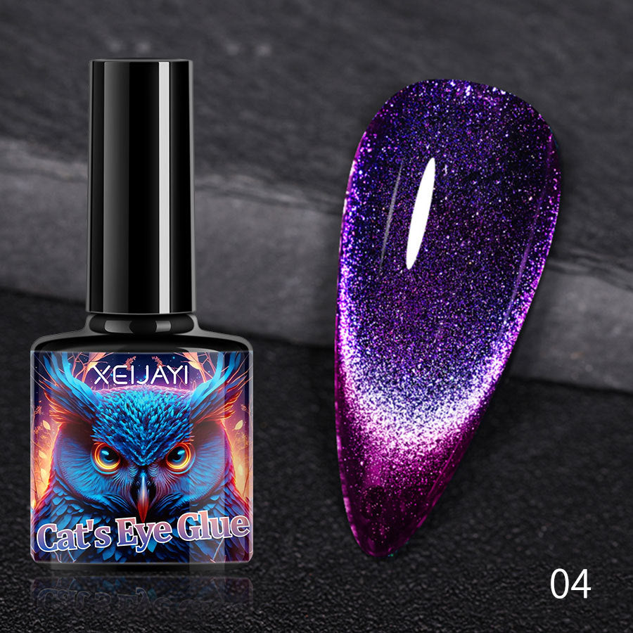 Esmalte de uñas gel duradero tono 04 en púrpura brillante. Acabado profesional con efecto ojo de gato.