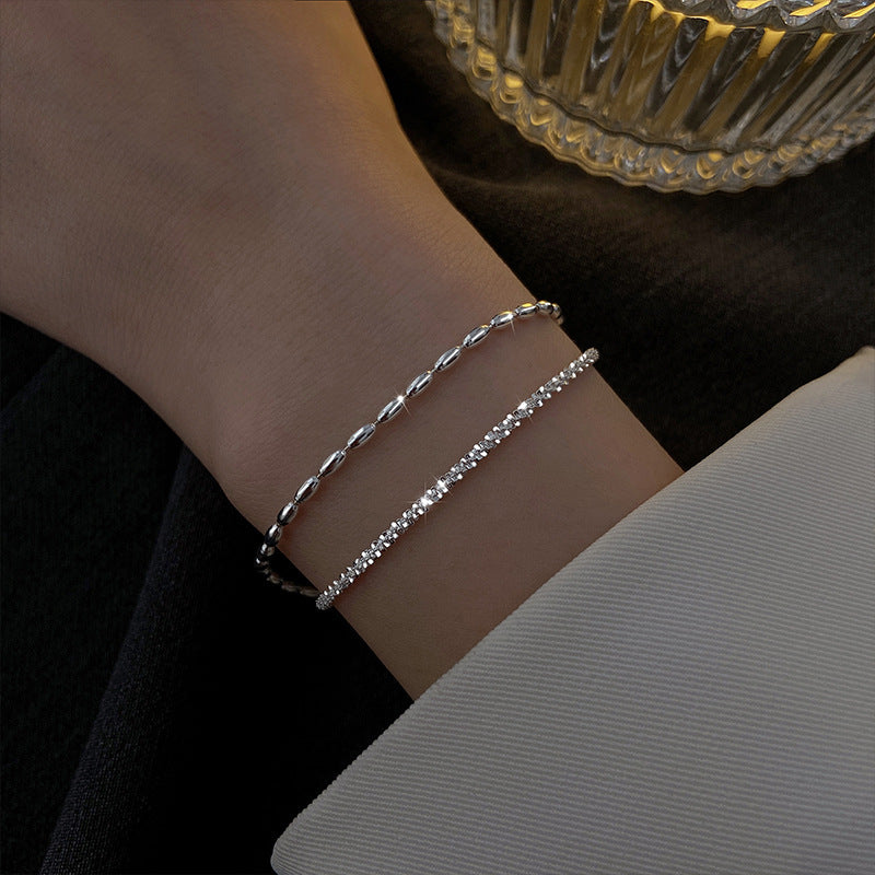 Pulsera doble cadena con brillantes – diseño joven y delicado para mujer