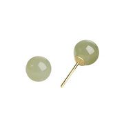 Aretes Botón en Plata 925 con Jade Natural de Hetian – Piedra Protectora y de Buena Suerte