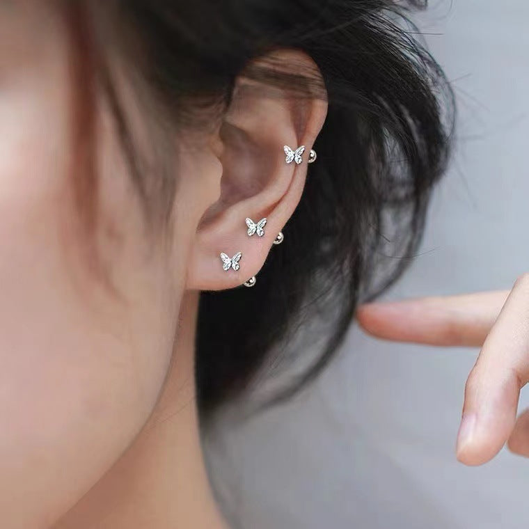 Piercing de Mariposa Pequeña en Plata 999 con Diseño Retro