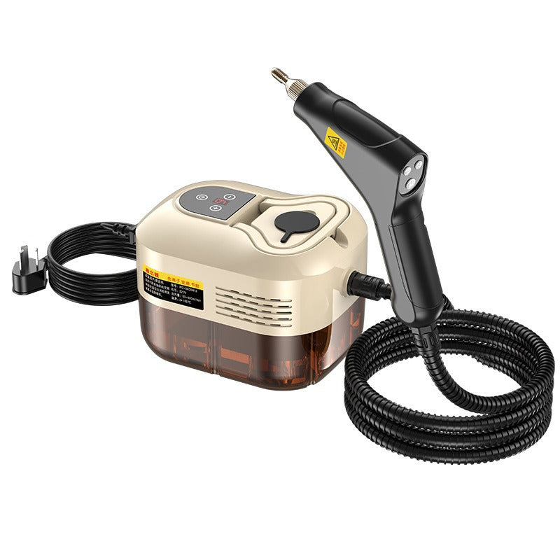 Limpiadora a Vapor Manual – Presión y Temperatura Alta en color beige con manguera flexible y control en el mango para limpieza eficiente