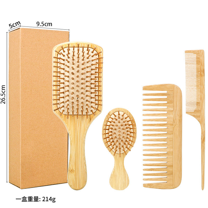 Set de Peines de Bambú Natural: Cepillo de Masaje con Almohadilla de Aire, Peine de Dientes Anchos y Peine de Cola, Ecológico para Niños