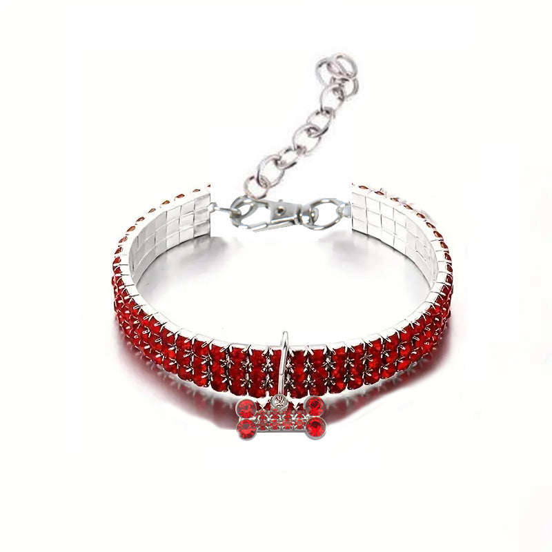 Collar Elástico con Cristales Brillantes y Charm de Hueso para Mascotas