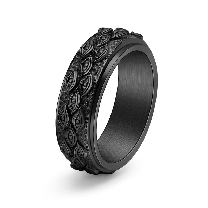 Anillo Antiestrés para Hombre de Acero Inoxidable – Giratorio con Ojos Contra la Envidia