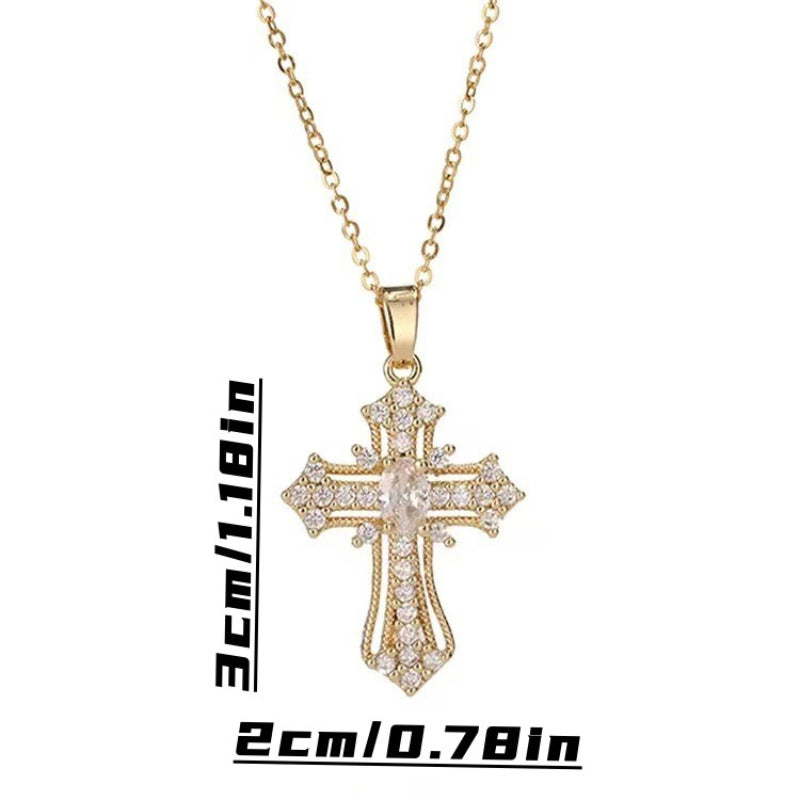 Cadena con Cruz Grande para Mujer – Dije con Cristales Brillantes Estilo Pectoral