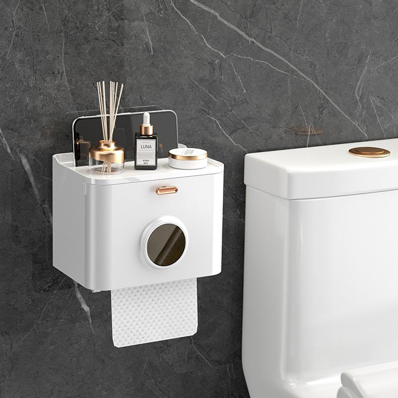 Caja de papel higiénico para baño: soporte para toallas de papel, organizador sin perforación, ideal para pañuelos y toallas de cara