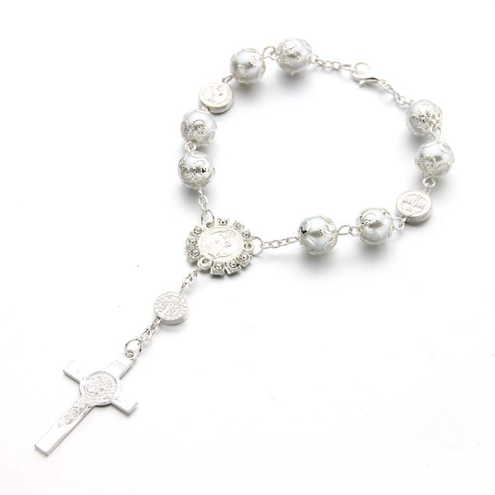 Pulsera Religiosa de cuentas de 10MM con dije de cruz