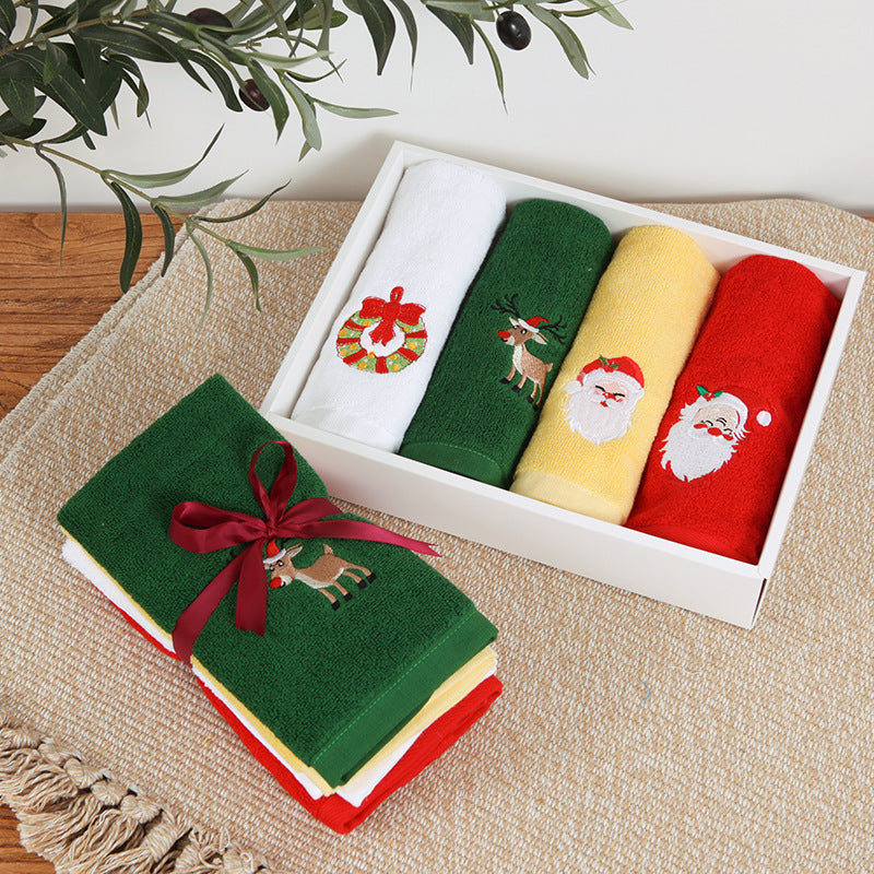 Toallas con bordado de reno y Santa Claus