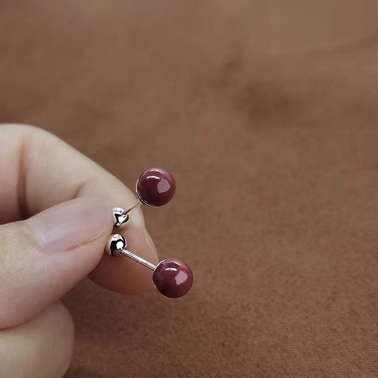 Pendientes Tipo Piercing de Plata 999 – Esfera Roja con Cierre de Rosca