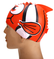 Gorro de silicona infantil multicolor: resistente al agua, con orejeras, diseño de animales y pez para natación y entrenamiento