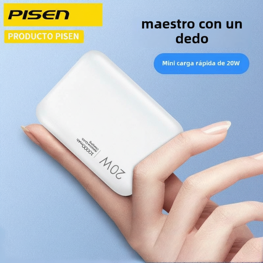 Batería Externa Pisen 10000mAh – Carga Rápida 20W, Portátil, Compatible iPhone y Android