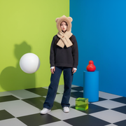 Gorro de Invierno con Orejas y Bufanda Integrada para Mujer Imitación Peluche