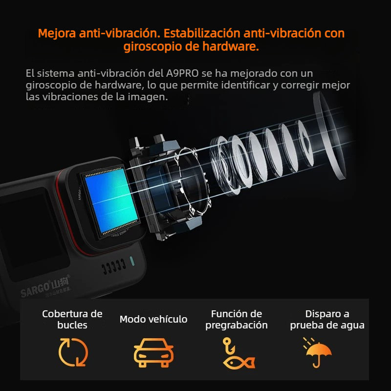 Cámara de acción A9P, cámara de salpicadero para motocicleta, cámara de pesca con casco antivibración 4K