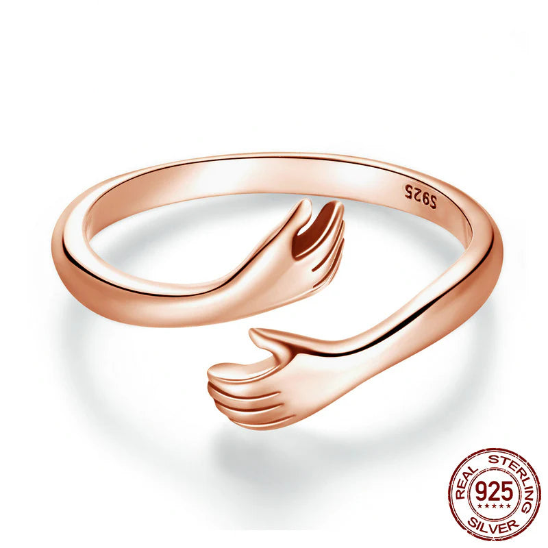 Anillo Abrazo de Plata 925: Diseño Abierto – Símbolo de Amistad