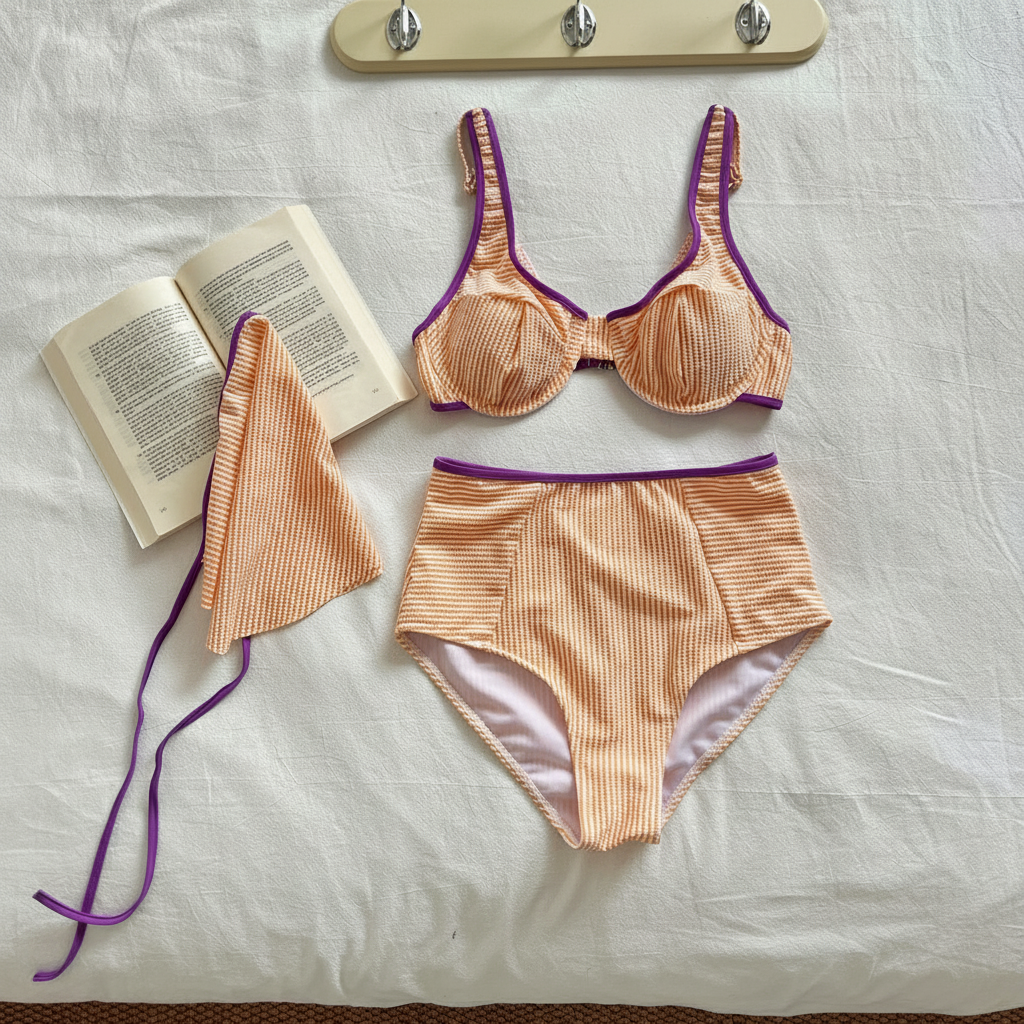 Bikini de Rayas Retro con Pañuelo Incluido - 2