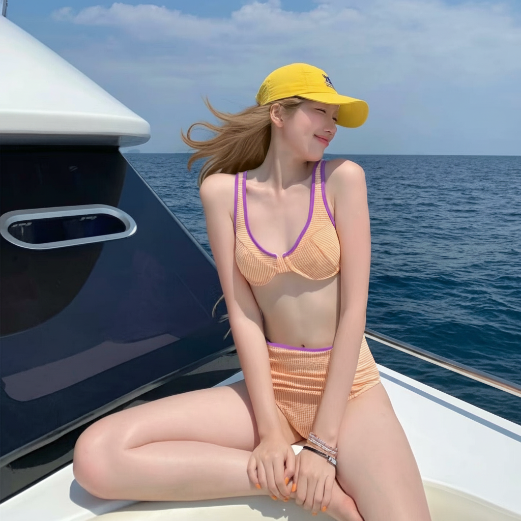 Bikini de Rayas Retro con Pañuelo Incluido - 3