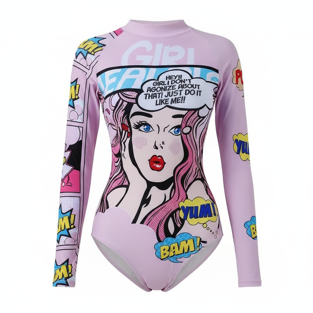 Traje de baño manga larga con estampado estilizador - 1