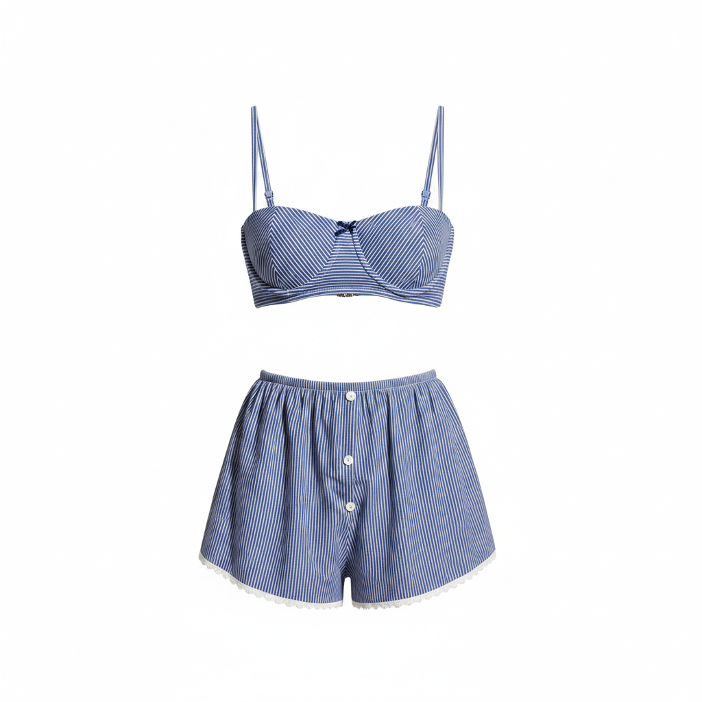 Bikini de Rayas Azul y Blanco con Copa Acolchada - 1