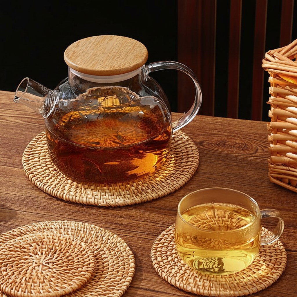 Salvamanteles de ratán tejido para mesa y té - 3