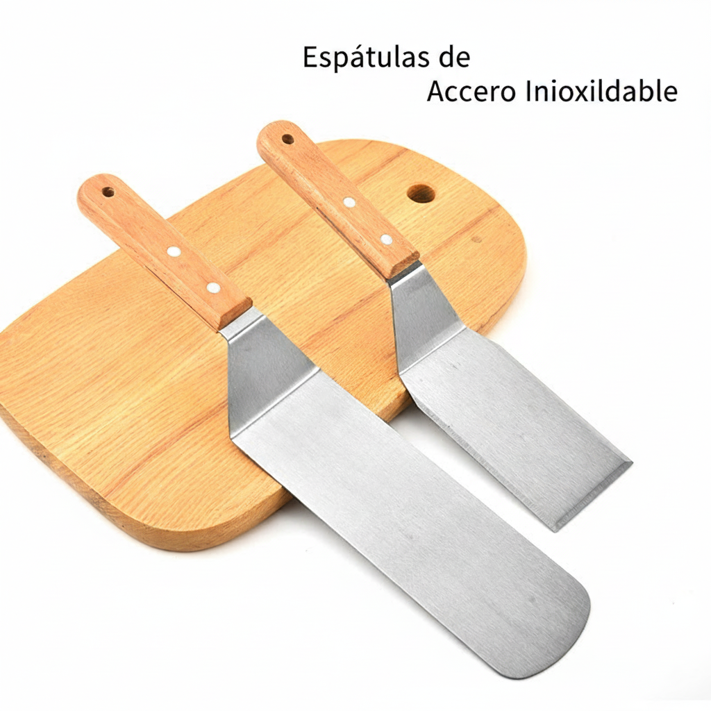 Espátulas de Acero Inoxidable con Mango de Madera - 2
