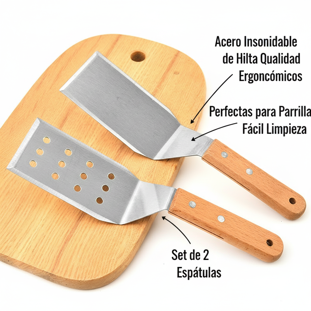 Espátulas de Acero Inoxidable con Mango de Madera - 4