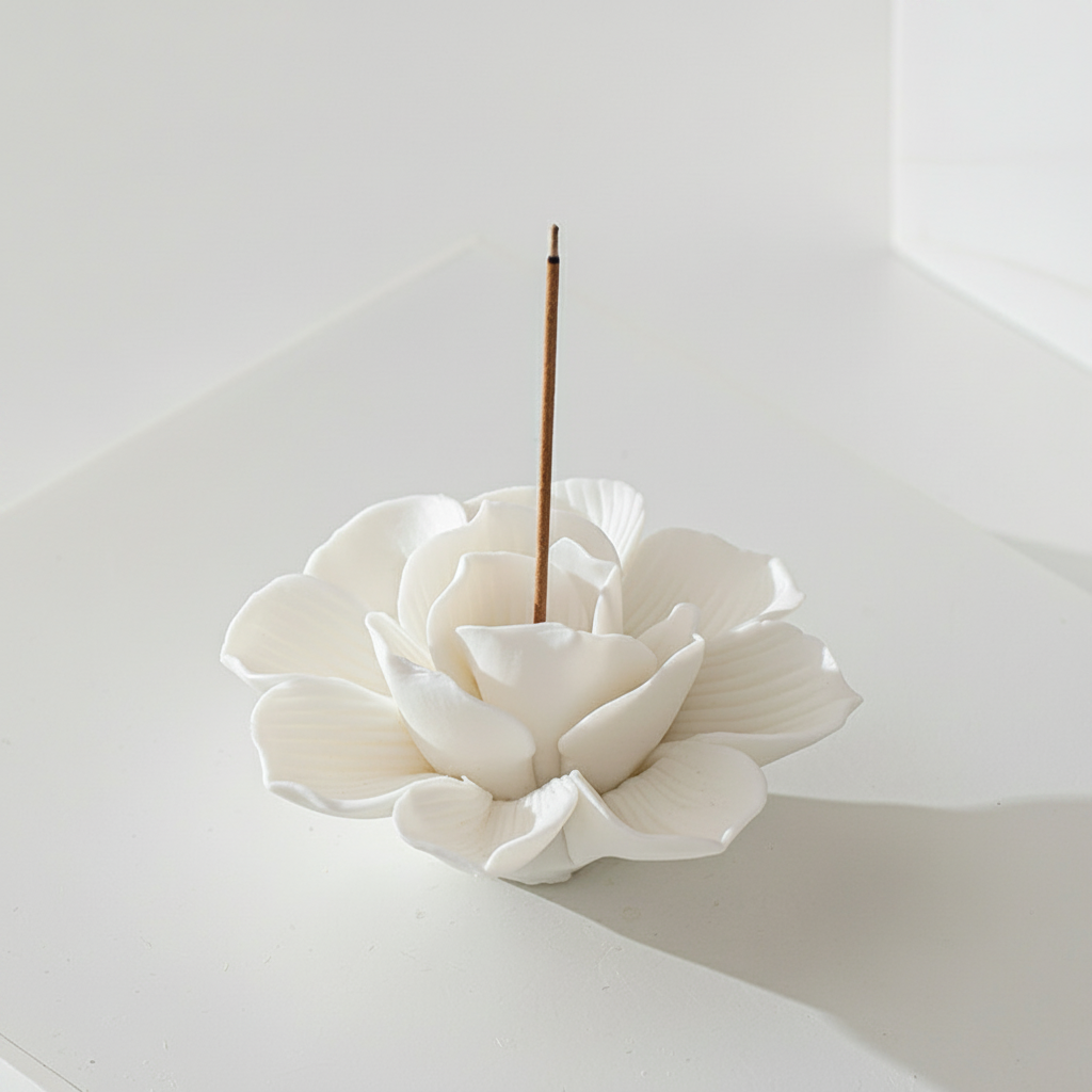 Portaincienso de cerámica flor de loto artesanal - 1