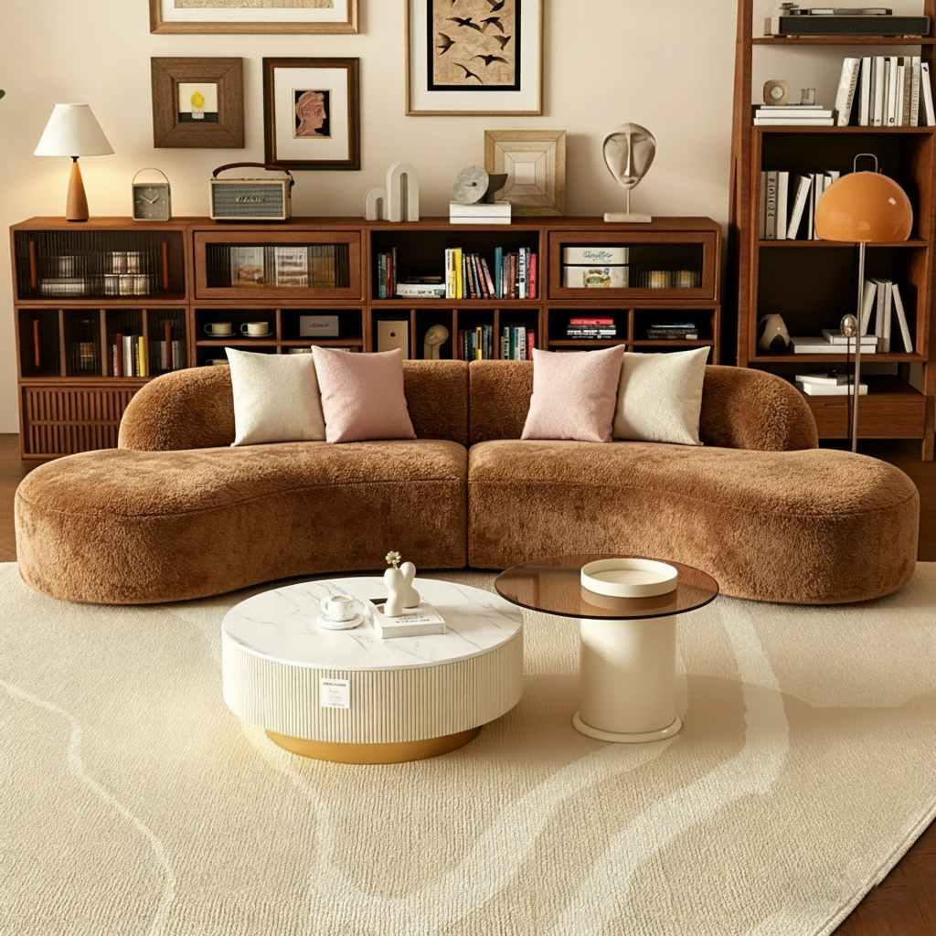 Sofá Curvo Minimalista Estilo Italiano Borreguito - 2