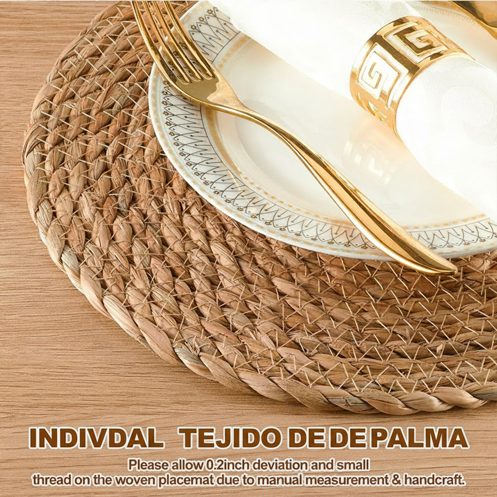 Individual de palma tejida redondo para mesa - 4