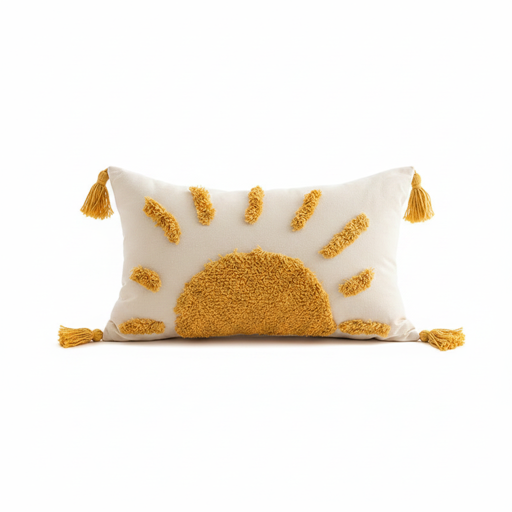 Funda de cojín boho con flecos y bordado 3D - 1