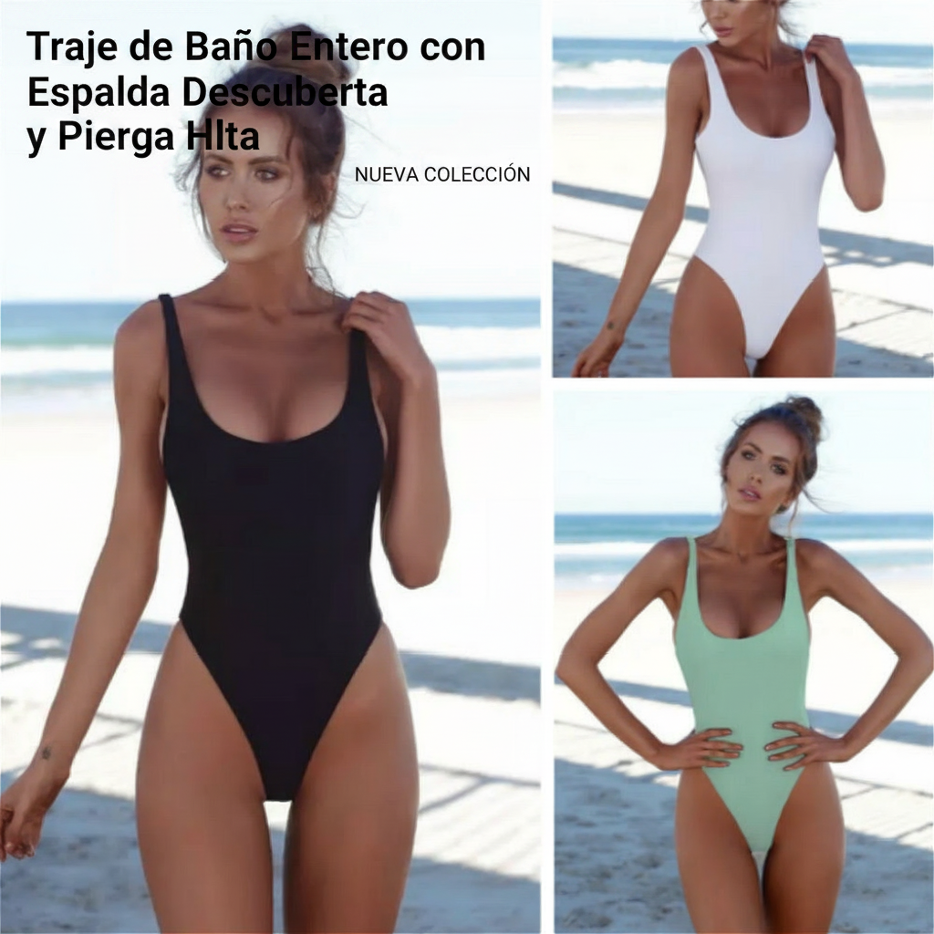 Traje de Baño Entero con Espalda Descubierta y Pierna Alta - 2
