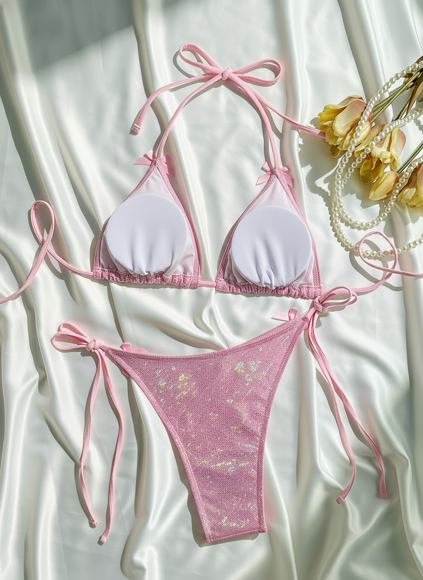 Bikini de moño sexy colores sólidos con copa incluida - 2