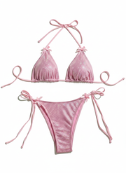 Bikini de moño sexy colores sólidos con copa incluida - 1
