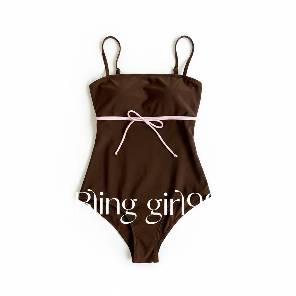 Traje de baño entero mujer color caramelo elegante - 1