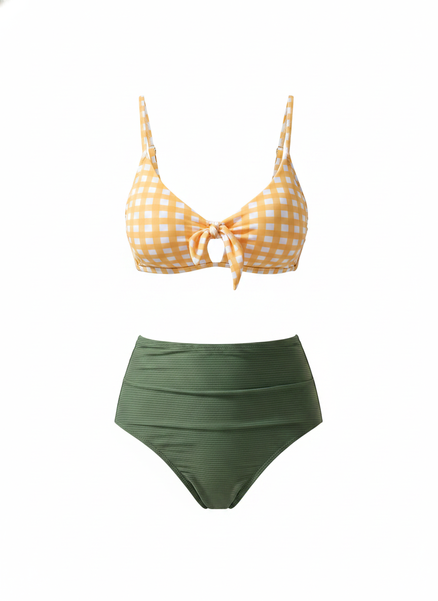 Bikini de flores tiro alto push-up para mujer - 1