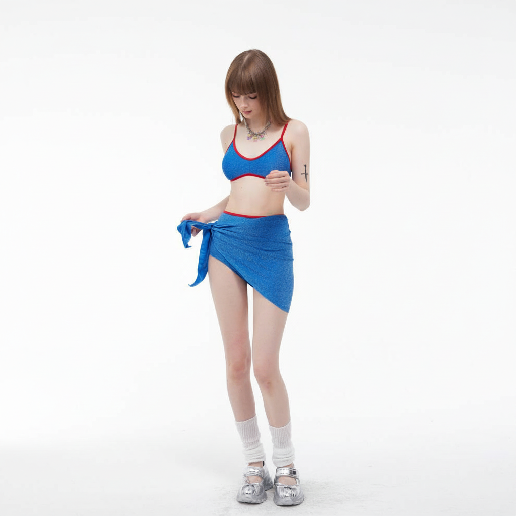 Bikini de Tres Piezas con Falda Tiro Alto Retro - 2