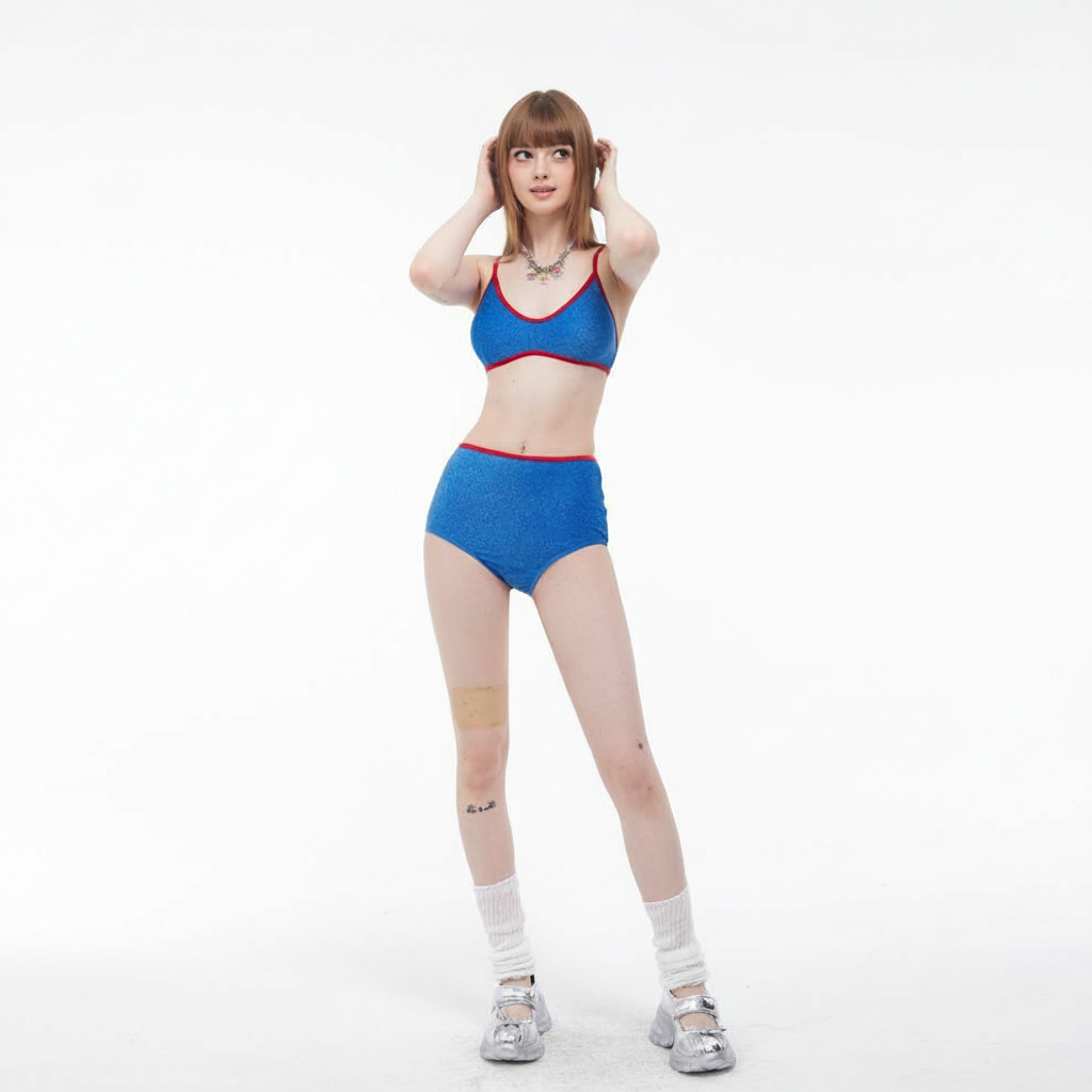 Bikini de Tres Piezas con Falda Tiro Alto Retro - 3