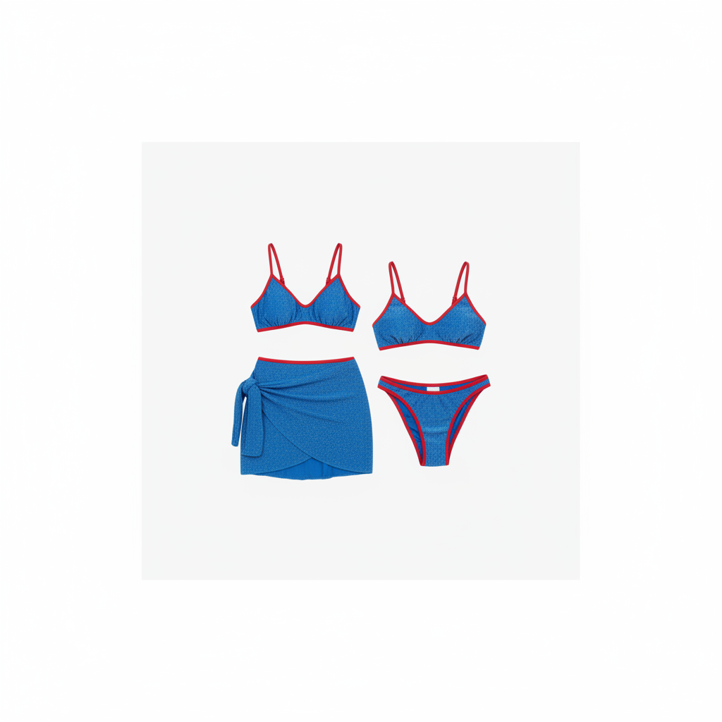 Bikini de Tres Piezas con Falda Tiro Alto Retro - 1