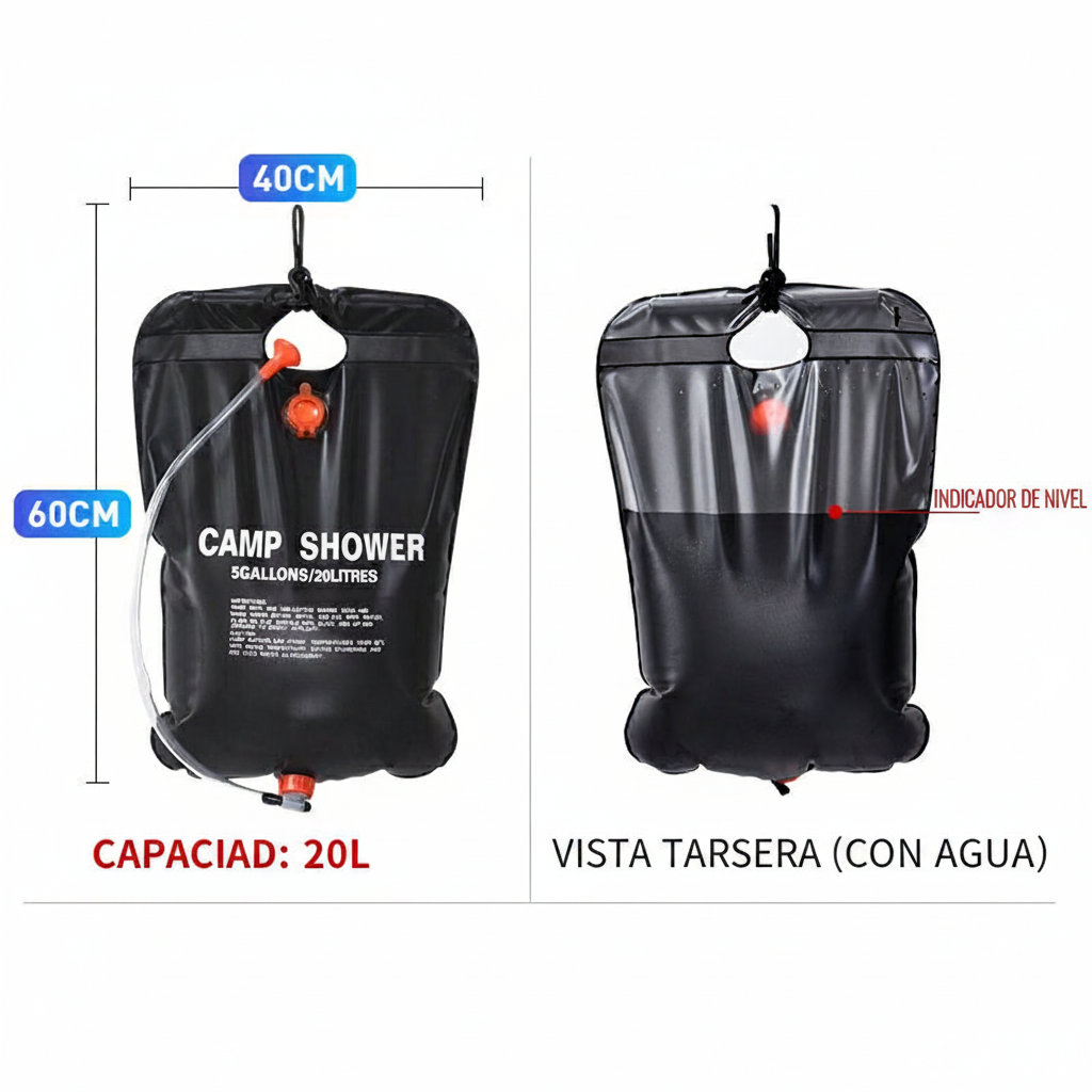Regadera Solar Portátil para Camping 20L - 2