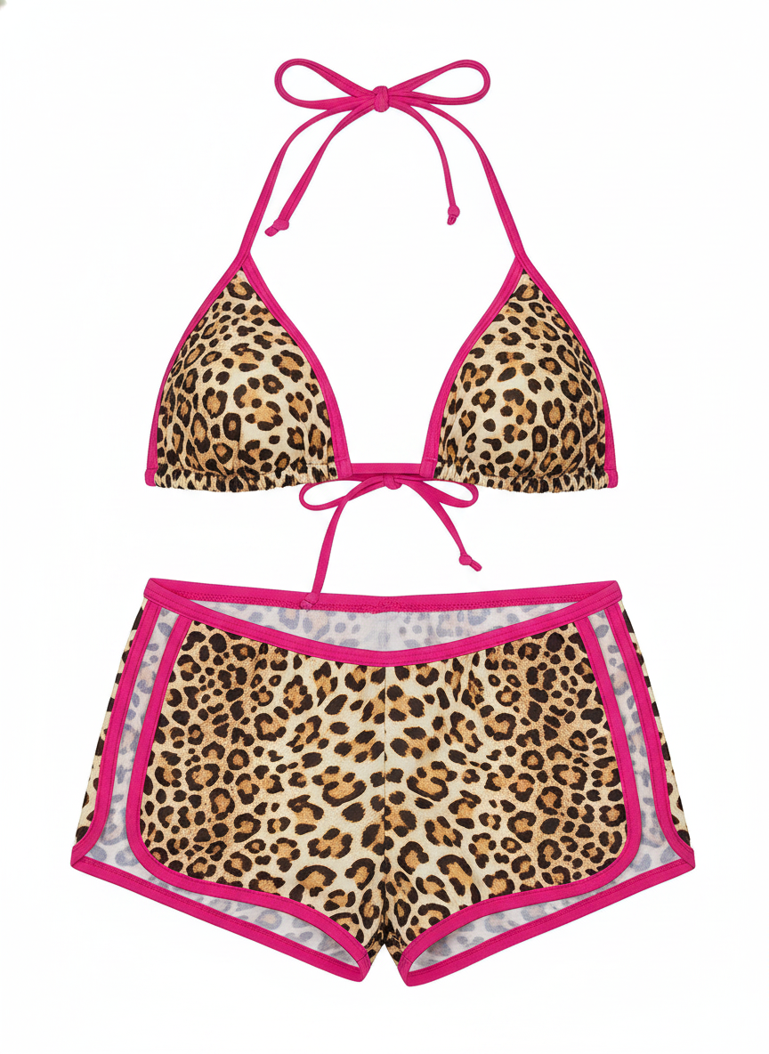 Bikini de leopardo con short incluido para mujer - 1