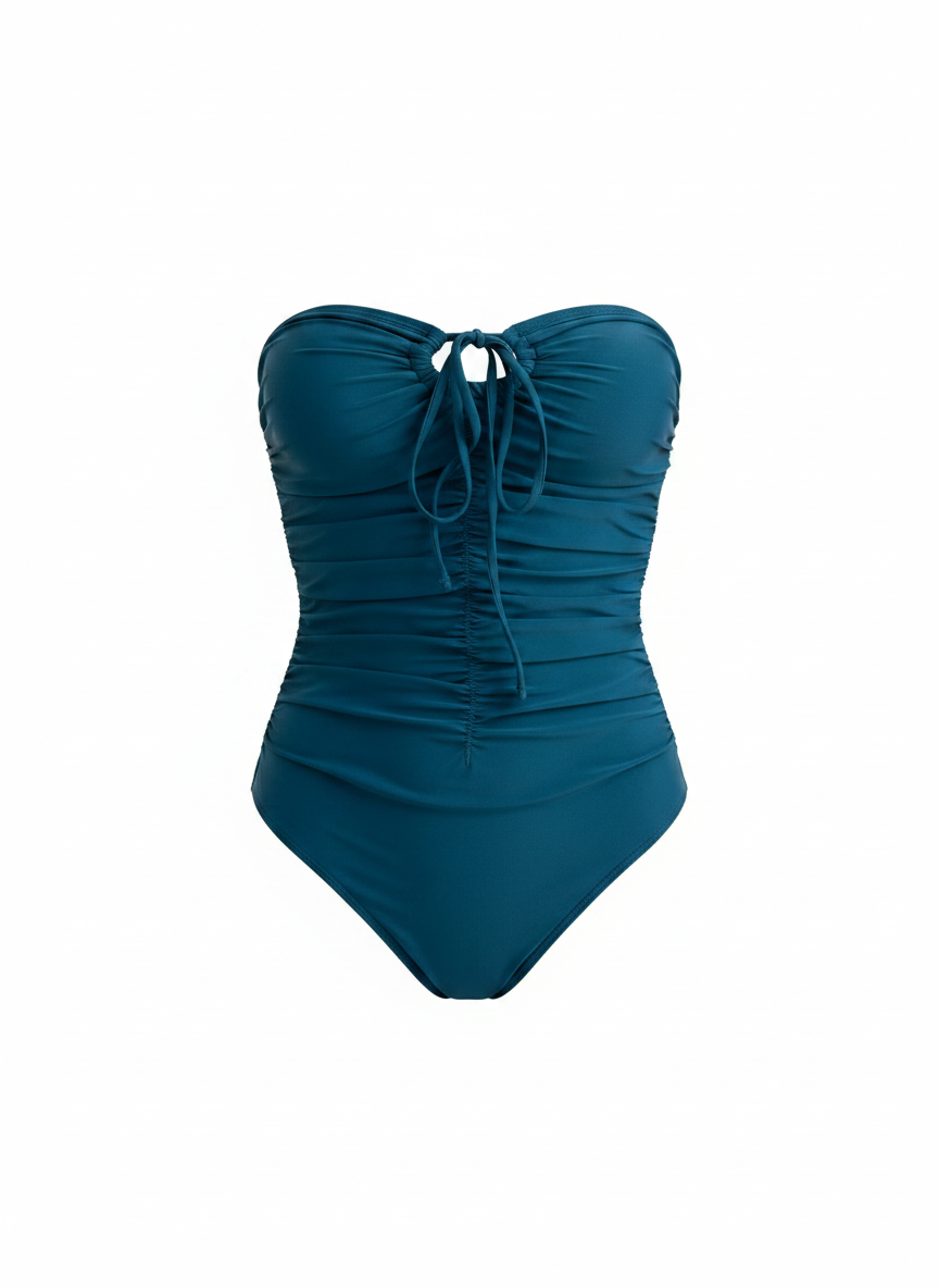 Traje de baño entero con halter y frunce moldeador - 1