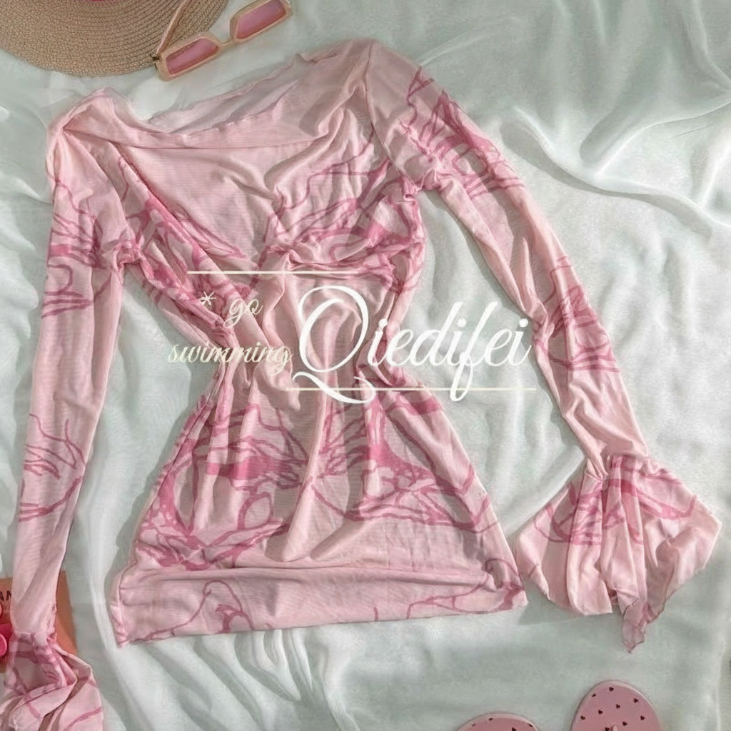 Bikini Rosa con Cubre Playa de Manga Larga para Mujer - 4