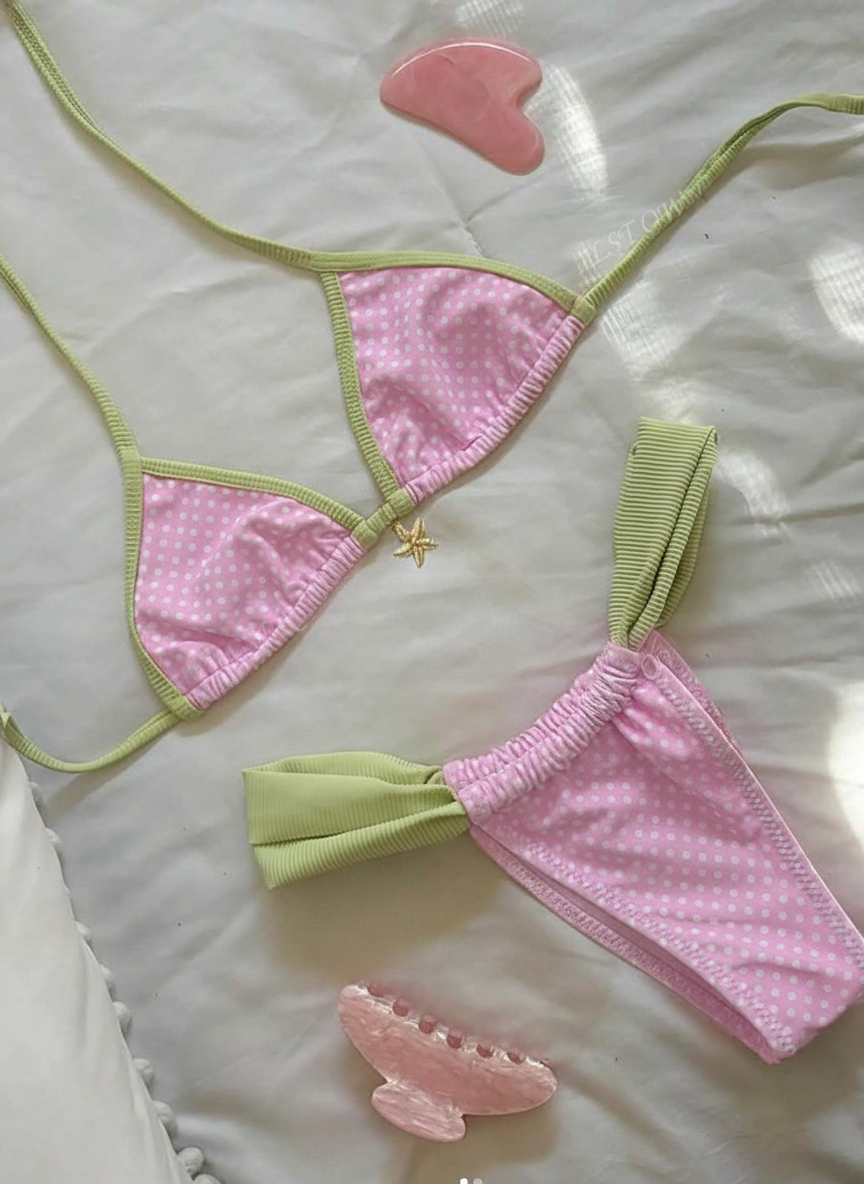 Bikini Sexy de Dos Piezas con Copa Triangular Rosa - 2